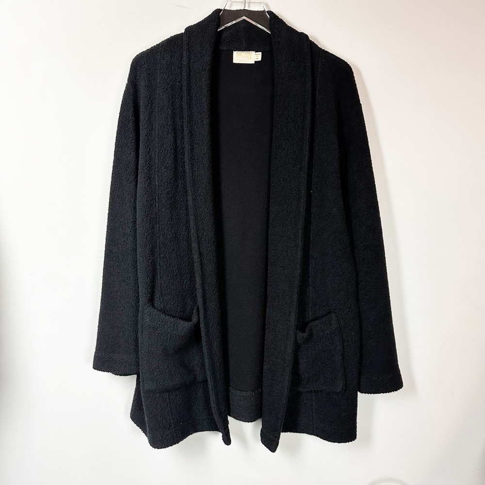 NATION LTD Black Chunky Coat Cardigan Cotton Open Front